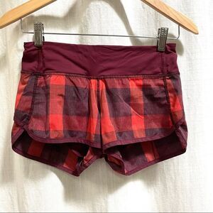 LULULEMON Run Speed Shorts Lined Yama Check Berry Plaid Size 2